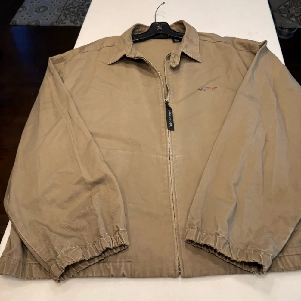 Greg Norman Cotton Zip Up Golf Jacket Collared Tan Size XL